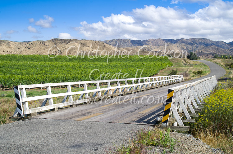 Brancott Road vineyards and bridge
